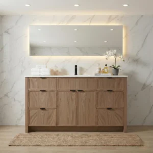 The Rosseau 60" White Oak Wood Bathroom Vanity