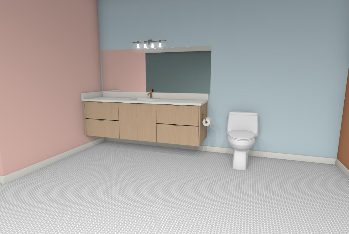 A-12 Floating Vanity Centered Single Sink, 2 Doors & 2 Drawers Left, 2 Drawers Right