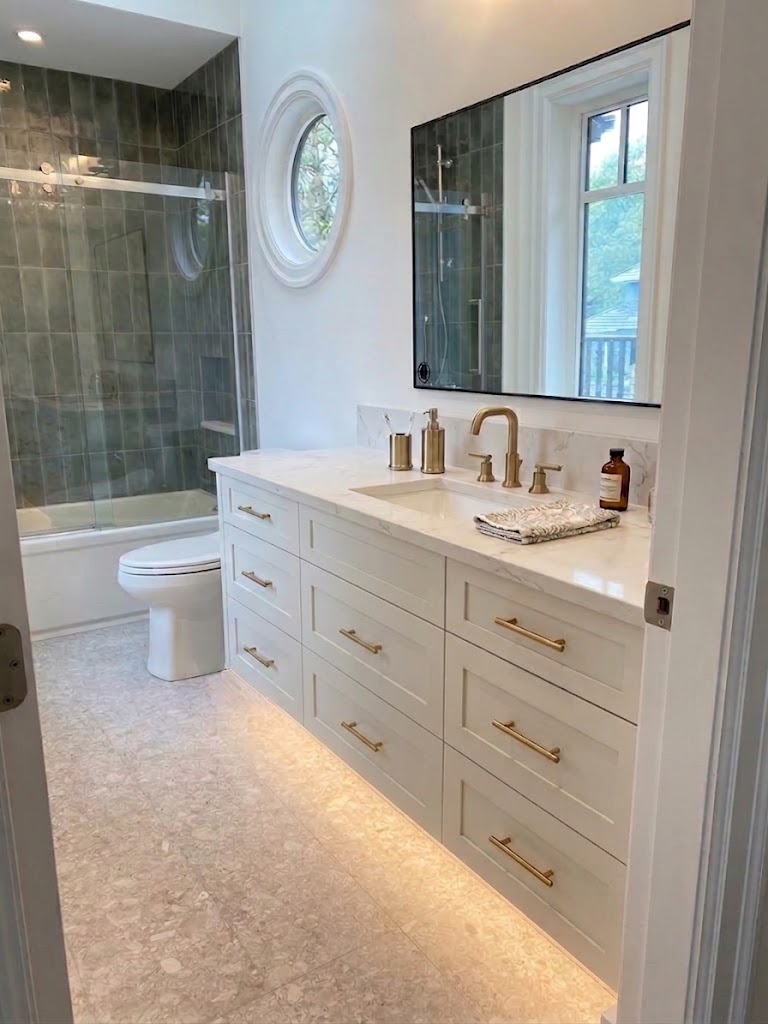 A-10 Floating Vanity Centered Single Sink Top Dummy With 2 Drawers & 3 Drawers Left, 3 Drawers Right