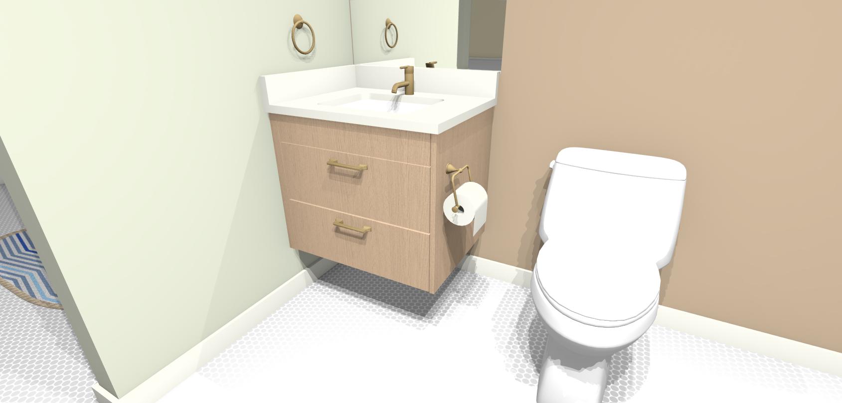 A-3 Floating Vanity Top Dummy Drawer With 2 Bottom Functional U-Shape Drawers For Plumbing Clearance