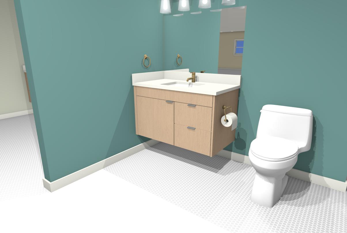 A-4 Floating Vanity Centered Sink Top Dummy With 1 Door Left Side, 2 Drawers Right Side