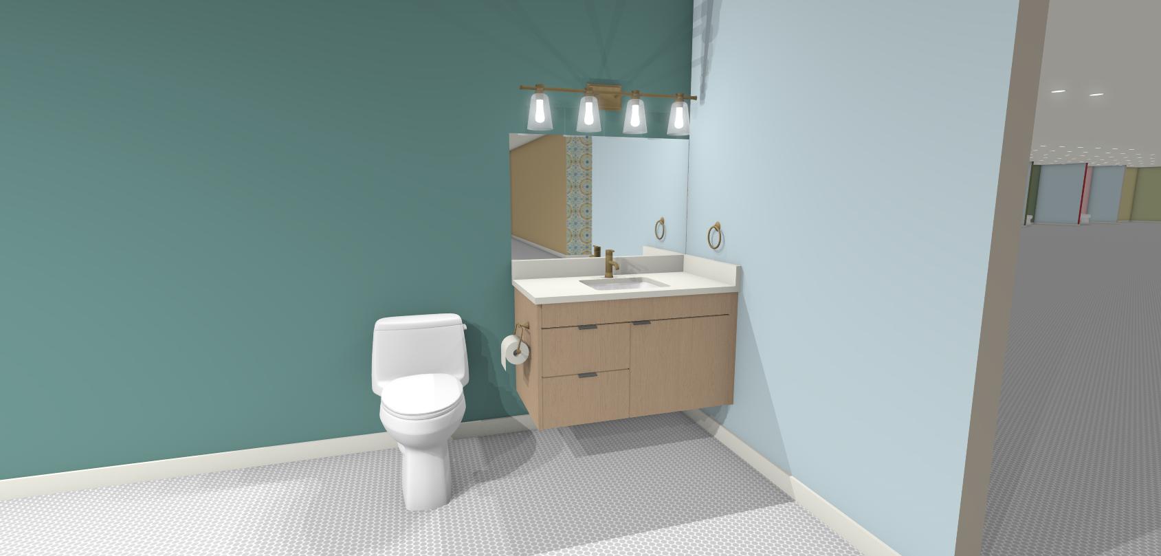 A-5 Floating Vanity Centered Sink Top Dummy With 1 Door Right Side, 2 Drawers Left Side