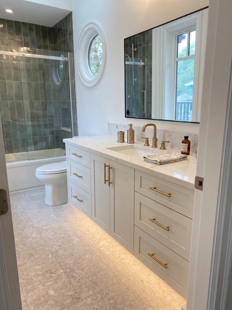 A-9 Floating Vanity 2 Doors, Centered Single Sink, 3 Drawers Left, 3 Drawers Right