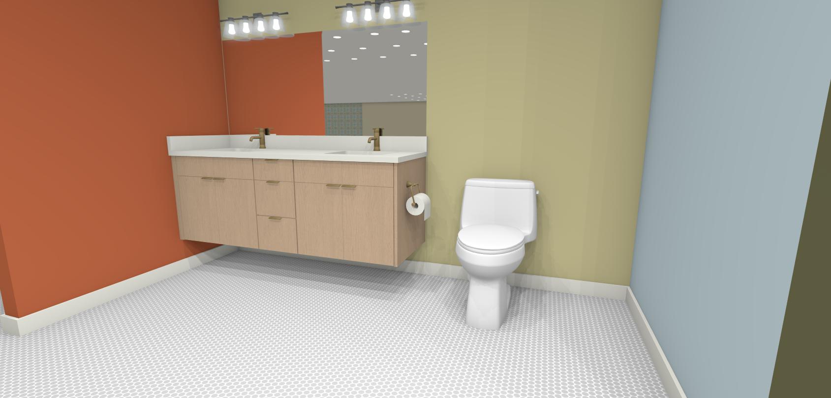 AA-5 Floating Double Sink 4 Doors, Top 2 Dummy & 3 Drawers Middle