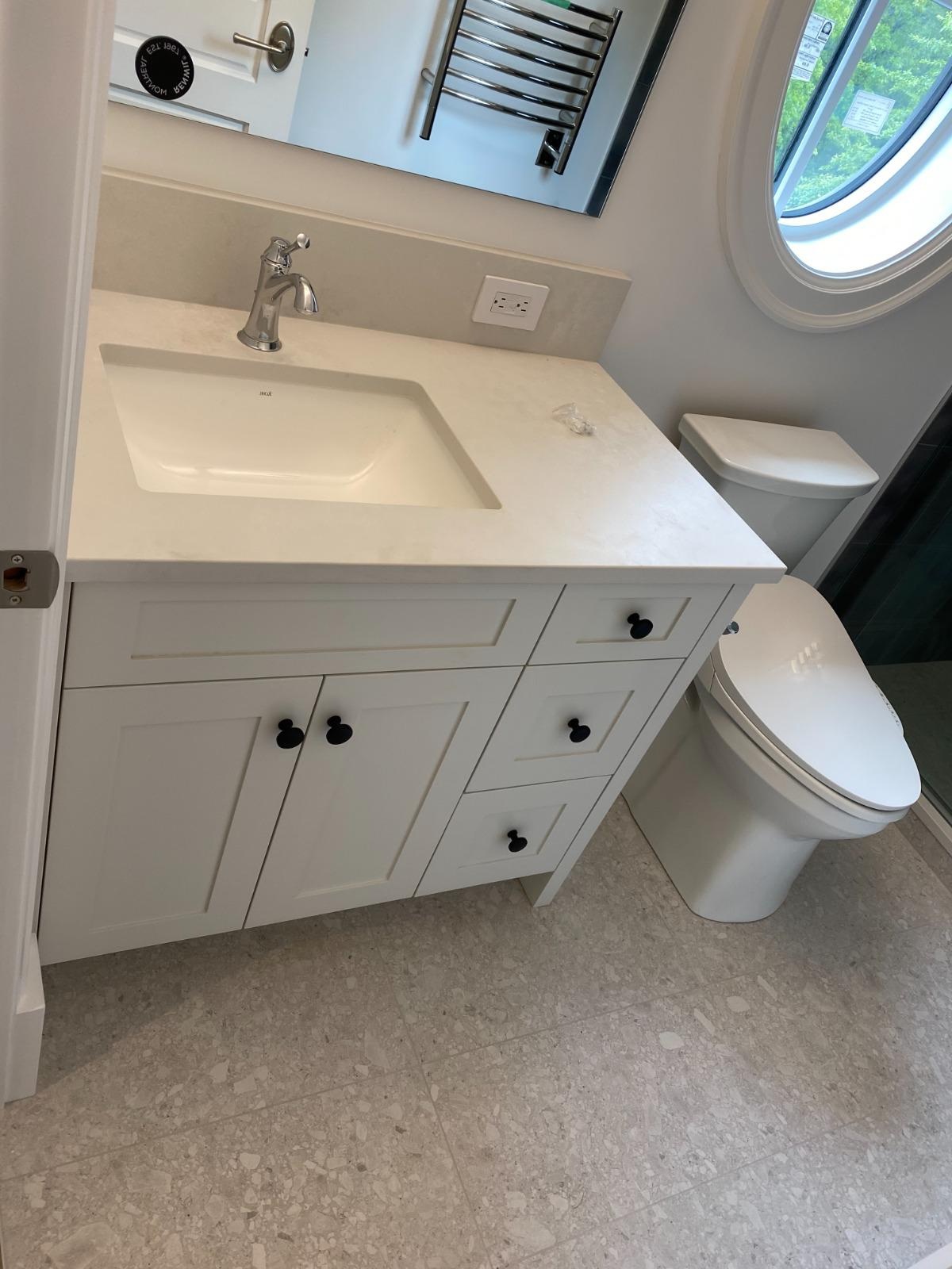 B-11 Single Sink Toe Kick 4" - Left Side 2 Doors Top Dummi, 3 Drawers Right Side