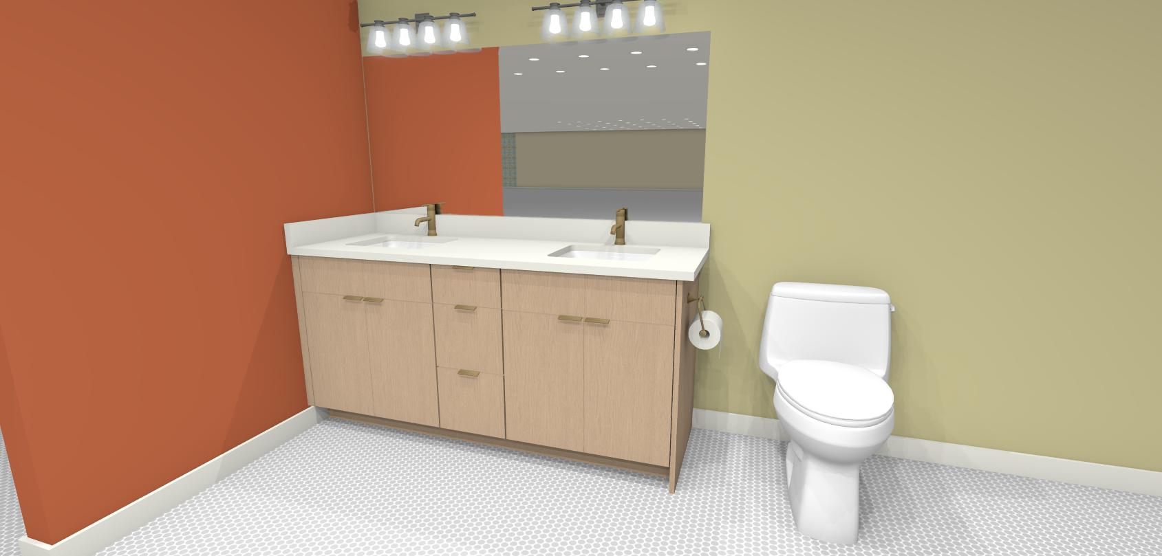 BB-5 Double Sink Toe Kick 4" - Top 2 Dummy Drawers, 4 Doors & 3 Drawers Middle