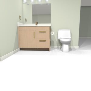 B-5 Single Sink Toe Kick 4" - Centered Sink (Top Dummy Drawer), 2 Drawers (Right), 1 Door (Left)