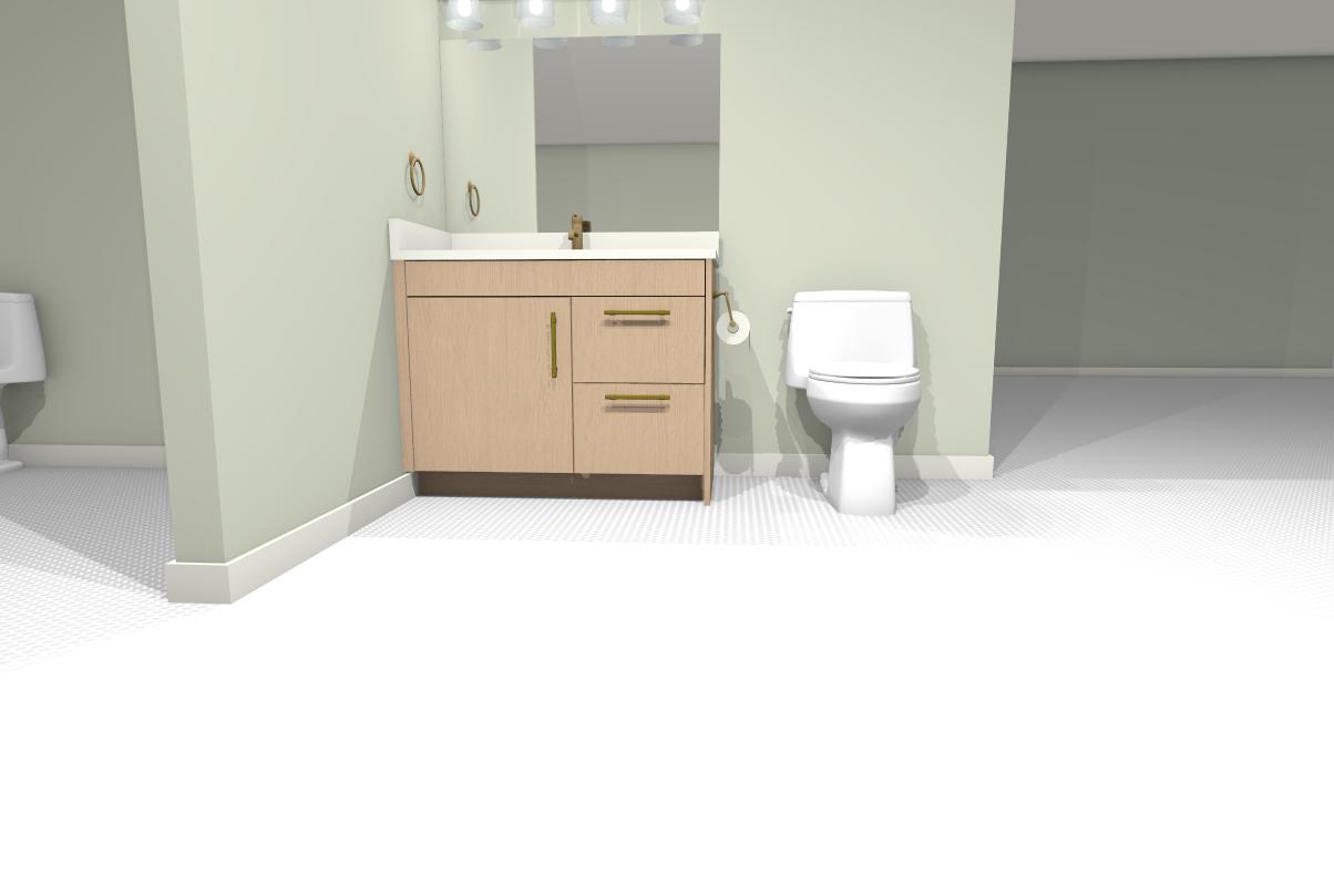 B-5 Single Sink Toe Kick 4" - Centered Sink (Top Dummy Drawer), 2 Drawers (Right), 1 Door (Left)